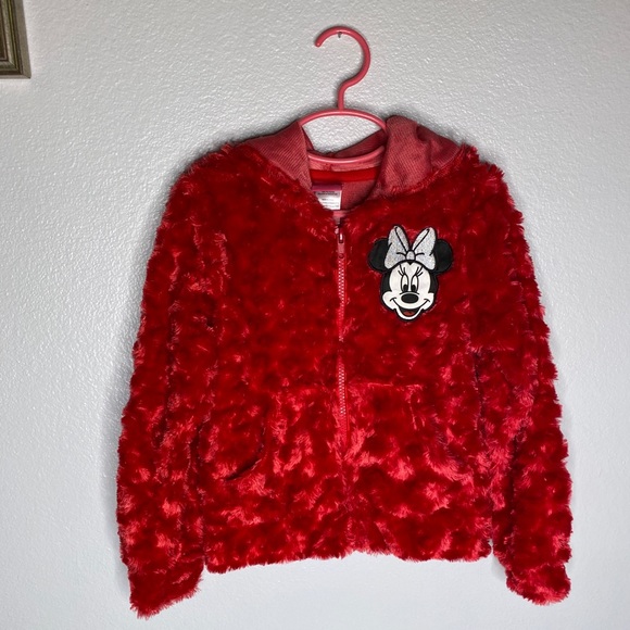 Disney Other - Disney Minnie Mouse Red Fluffy Jacket